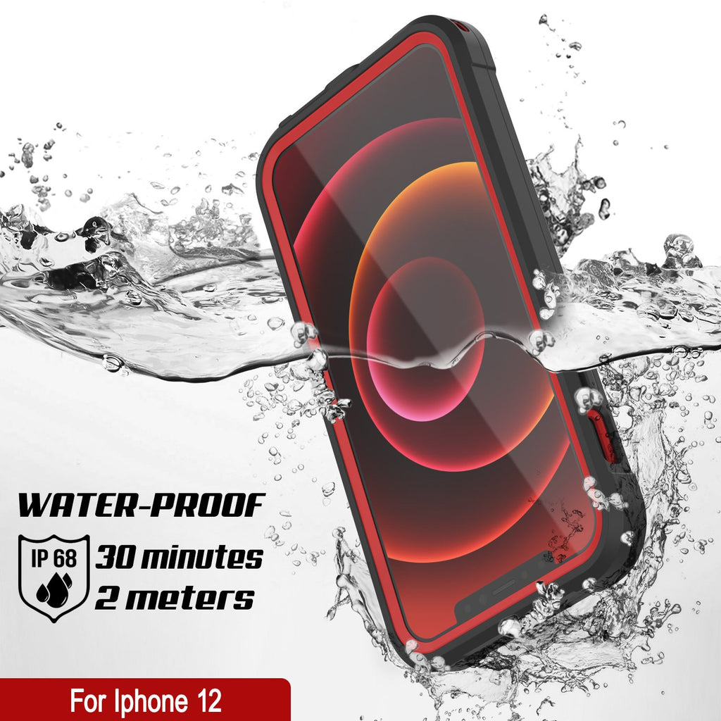 iPhone 12 Waterproof IP68 Case, Punkcase [red]  [Maximus Series] [Slim Fit] [IP68 Certified] [Shockresistant] Clear Armor Cover with Screen Protector | Ultimate Protection (Color in image: black)