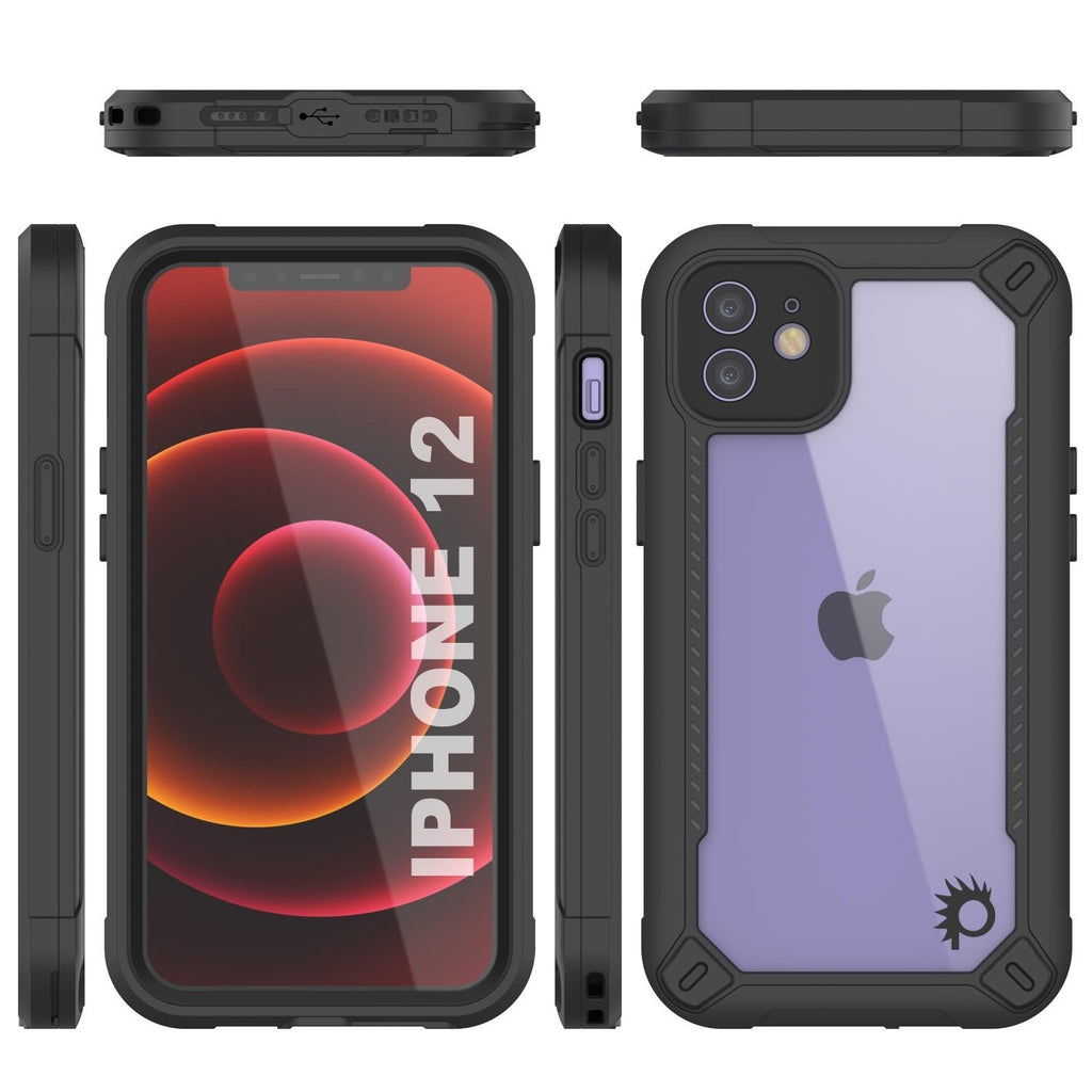 iPhone 12 Waterproof IP68 Case, Punkcase [Black]  [Maximus Series] [Slim Fit] [IP68 Certified] [Shockresistant] Clear Armor Cover with Screen Protector | Ultimate Protection (Color in image: red)