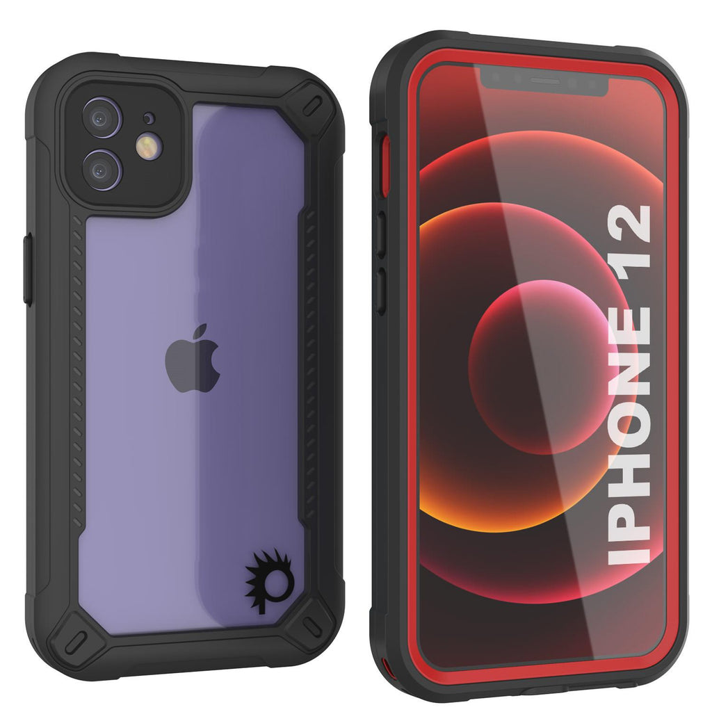 iPhone 12 Waterproof IP68 Case, Punkcase [red]  [Maximus Series] [Slim Fit] [IP68 Certified] [Shockresistant] Clear Armor Cover with Screen Protector | Ultimate Protection (Color in image: red)