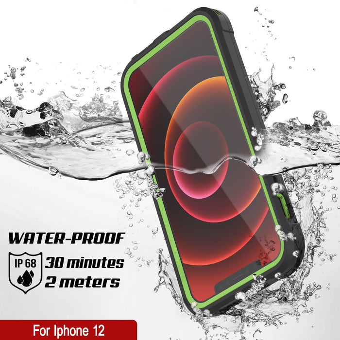 iPhone 12 Waterproof IP68 Case, Punkcase [Green]  [Maximus Series] [Slim Fit] [IP68 Certified] [Shockresistant] Clear Armor Cover with Screen Protector | Ultimate Protection (Color in image: white)
