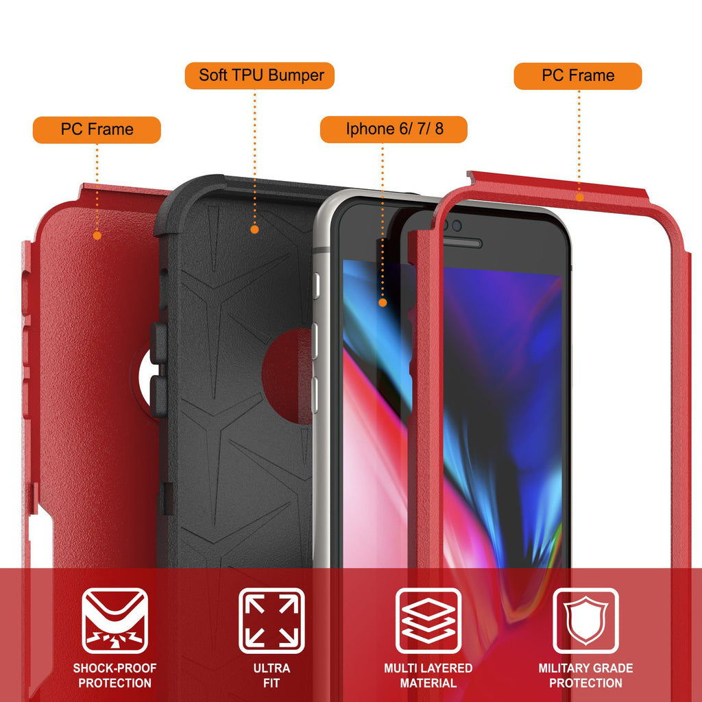 Punkcase for iPhone 8 Belt Clip Multilayer Holster Case [Patron Series] [Red-Black] (Color in image: Navy)
