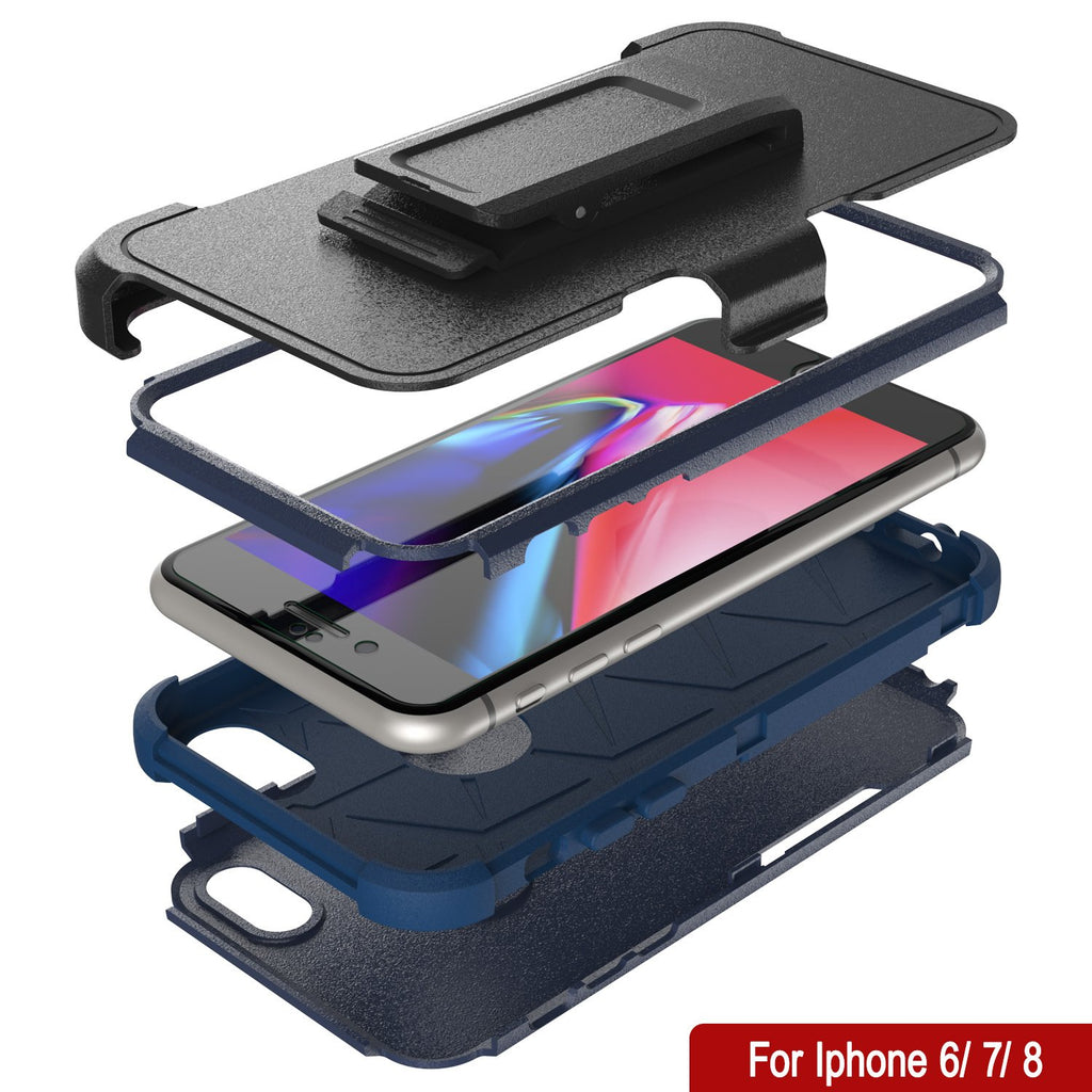 Punkcase for iPhone 8 Belt Clip Multilayer Holster Case [Patron Series] [Navy] 