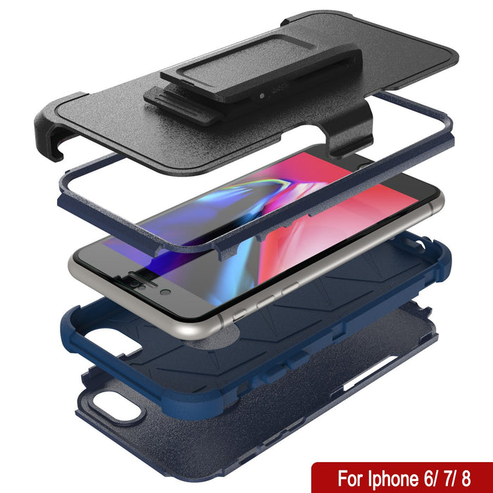 Punkcase for iPhone 7 Belt Clip Multilayer Holster Case [Patron Series] [Navy] 