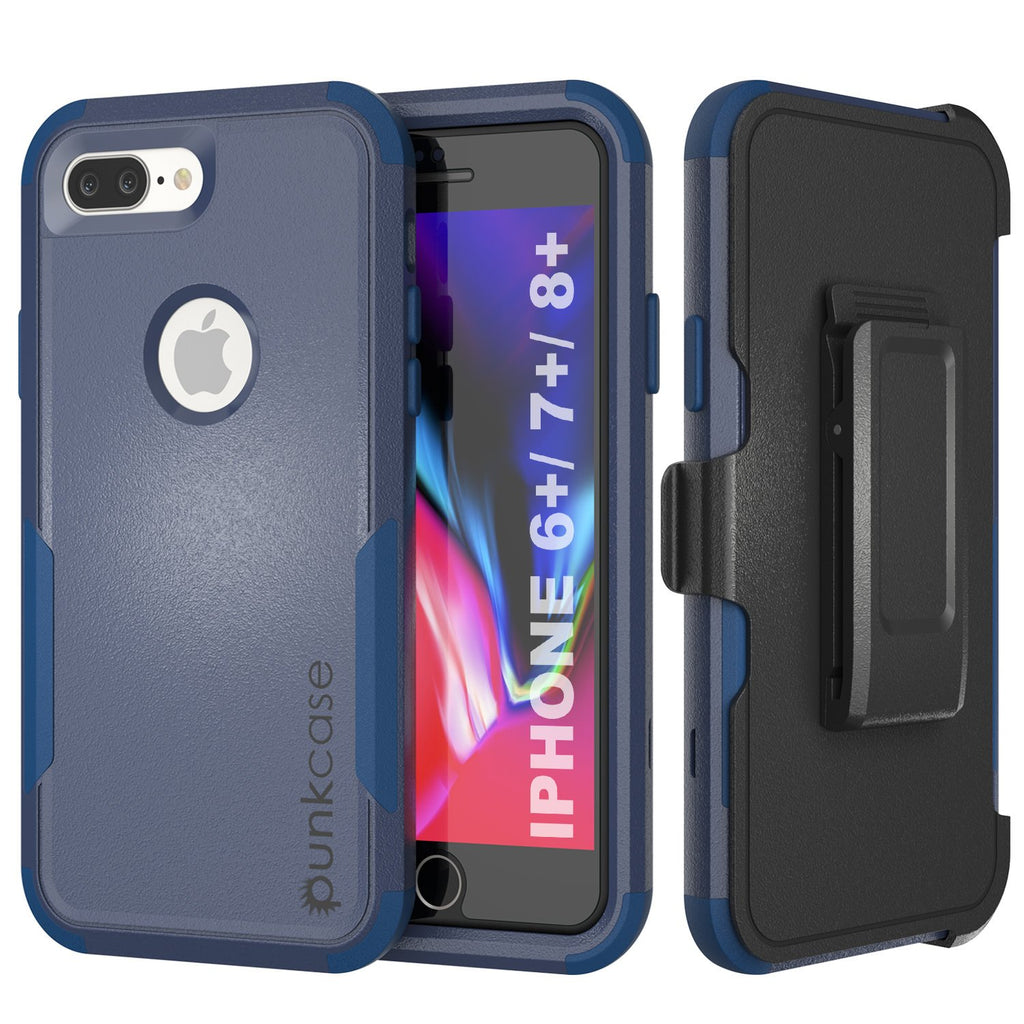 Punkcase for iPhone 7+ Plus Belt Clip Multilayer Holster Case [Patron Series] [Navy] (Color in image: Navy)