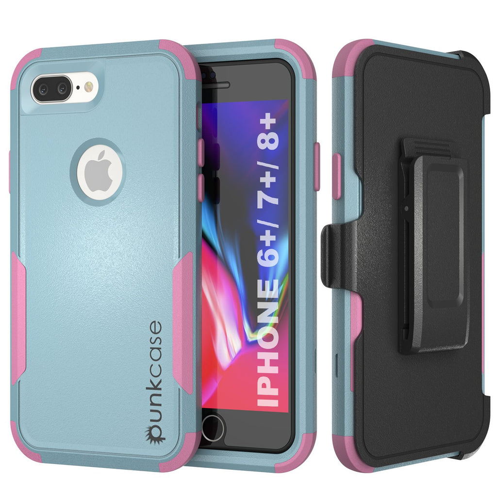 Punkcase for iPhone 7+ Plus Belt Clip Multilayer Holster Case [Patron Series] [Mint-Pink] (Color in image: Mint-Pink)