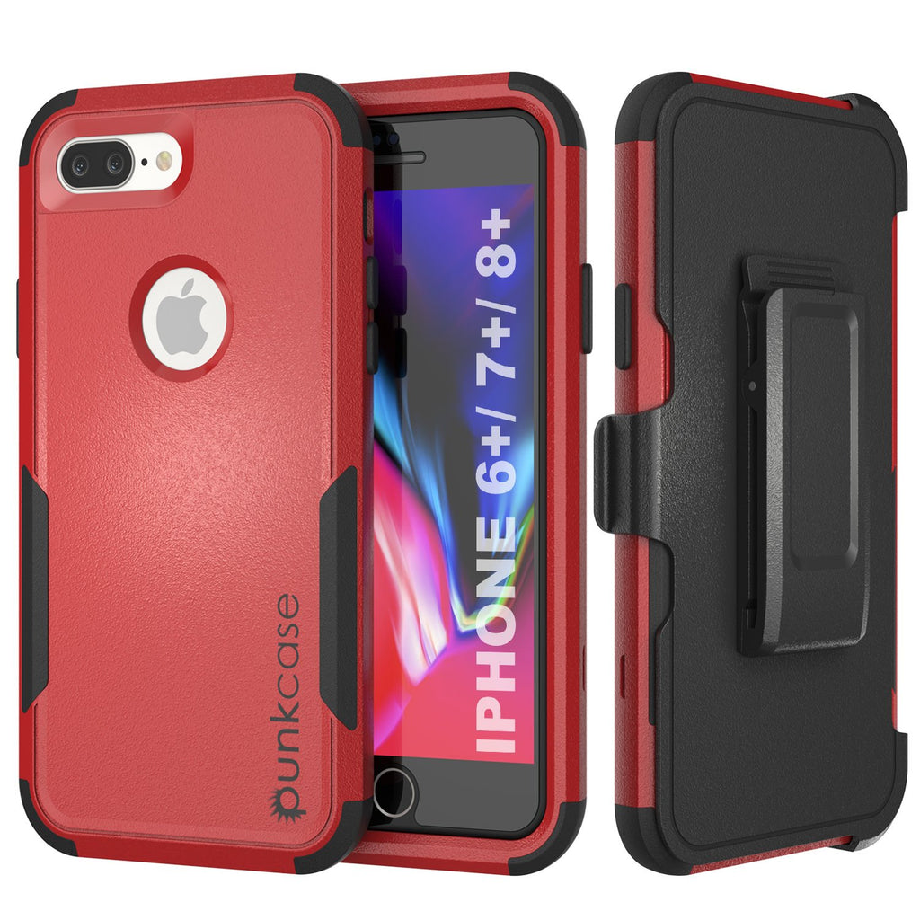 Punkcase for iPhone 7+ Plus Belt Clip Multilayer Holster Case [Patron Series] [Red-Black] (Color in image: Red-Black)
