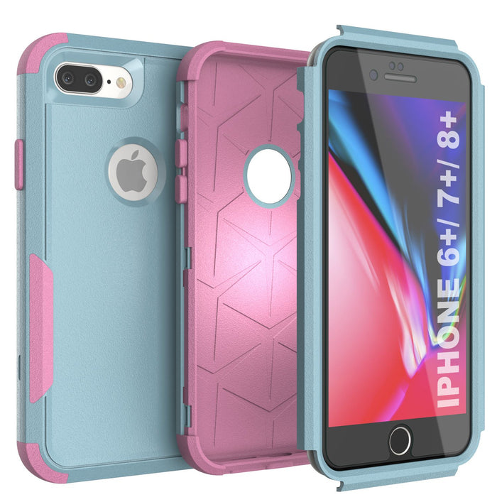 Punkcase for iPhone 8+ Plus Belt Clip Multilayer Holster Case [Patron Series] [Mint-Pink] 
