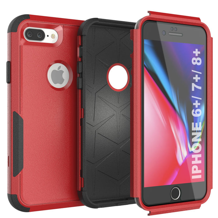 Punkcase for iPhone 7+ Plus Belt Clip Multilayer Holster Case [Patron Series] [Red-Black] 