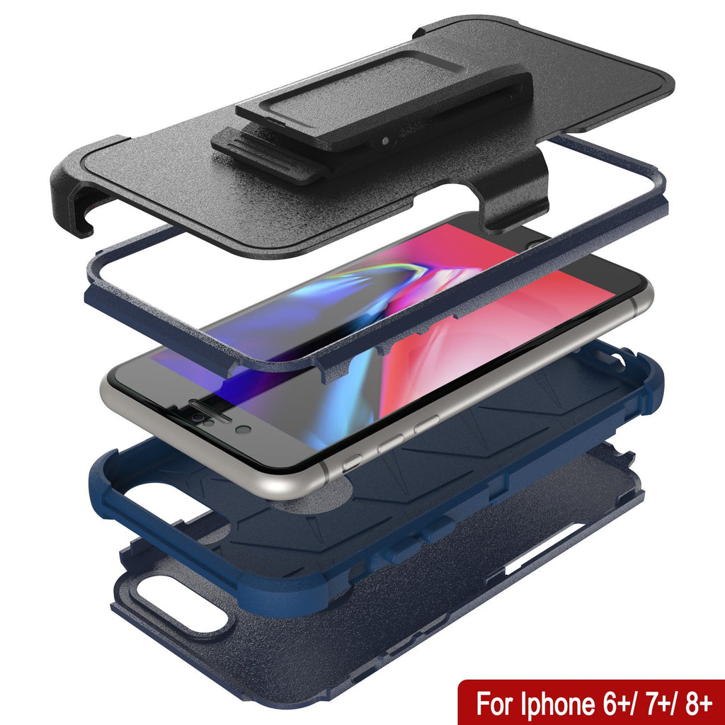 Punkcase for iPhone 7+ Plus Belt Clip Multilayer Holster Case [Patron Series] [Navy] 