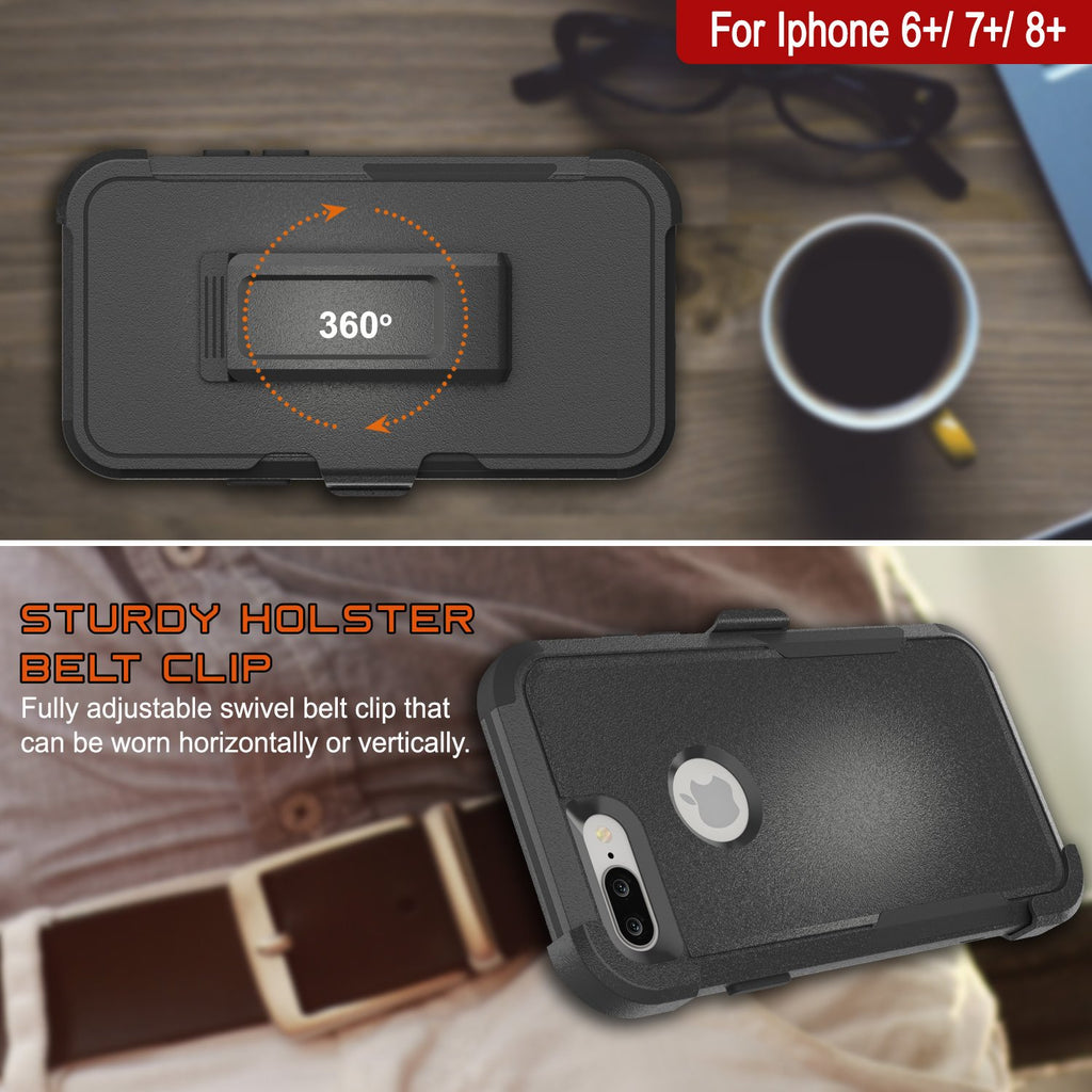 Punkcase for iPhone 8+ Plus Belt Clip Multilayer Holster Case [Patron Series] [Black] 