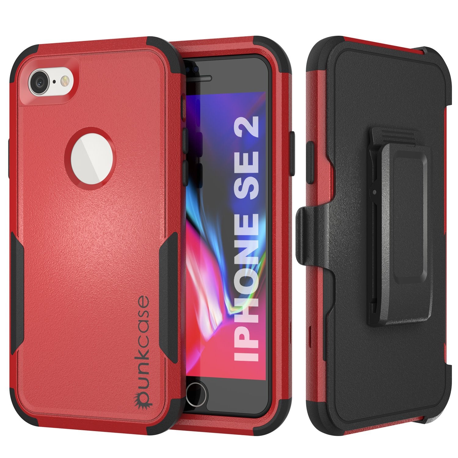 Punkcase for iPhone SE Belt Clip Multilayer Holster Case [Patron Series] [Red-Black] (Color in image: Red-Black)