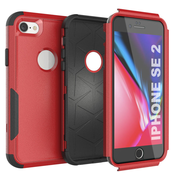 Punkcase for iPhone SE Belt Clip Multilayer Holster Case [Patron Series] [Red-Black] 