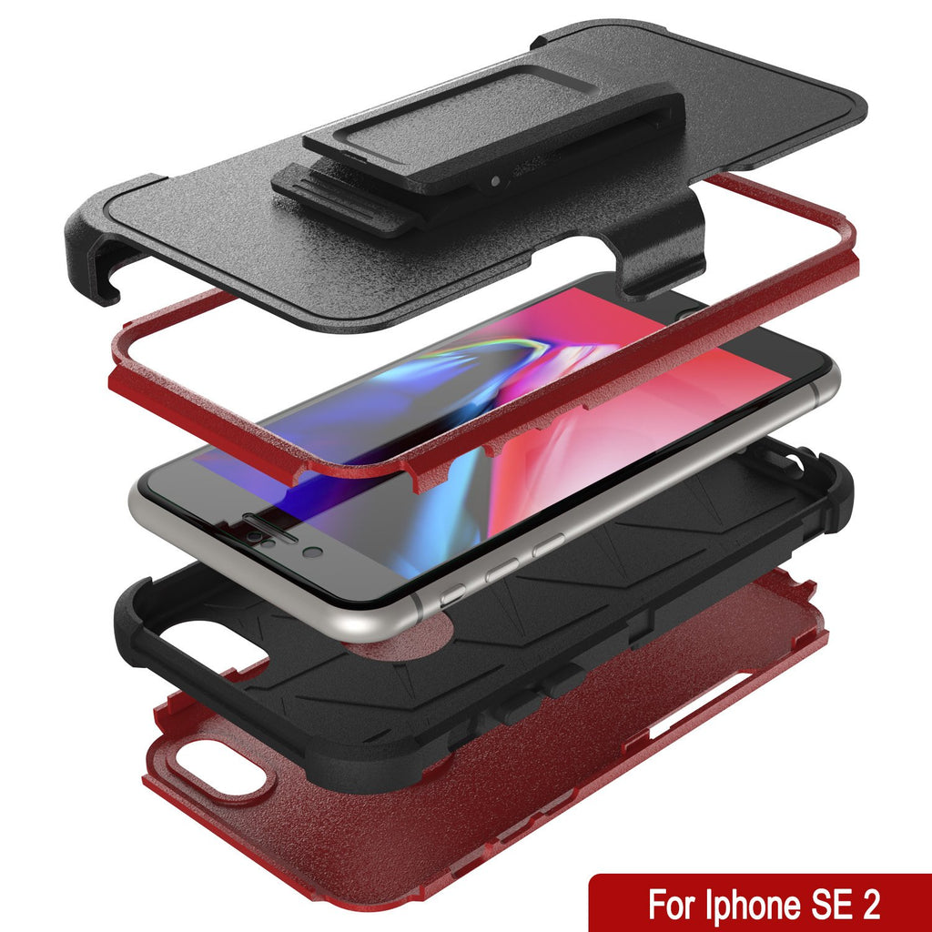 Punkcase for iPhone SE Belt Clip Multilayer Holster Case [Patron Series] [Red-Black] 