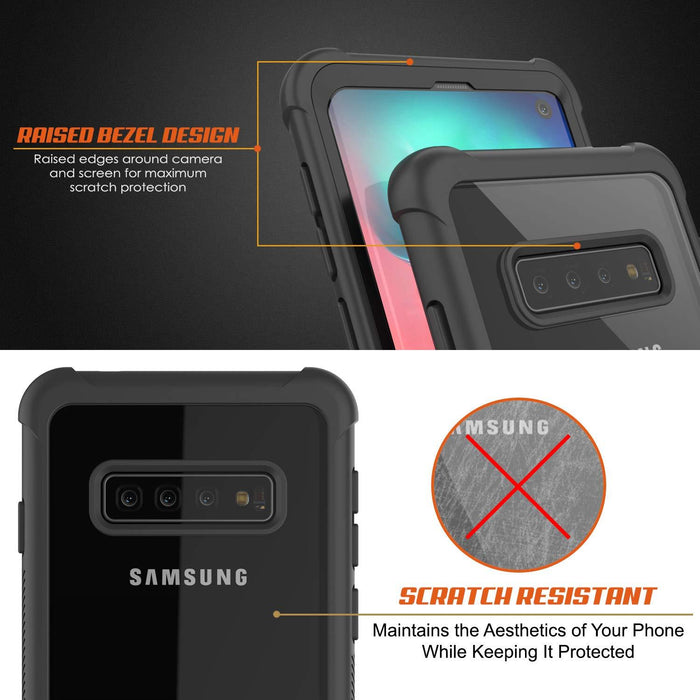 PunkCase Galaxy S10 Case, [Spartan Series] Clear Rugged Heavy Duty Cover W/Built in Screen Protector [Black] (Color in image: pink)