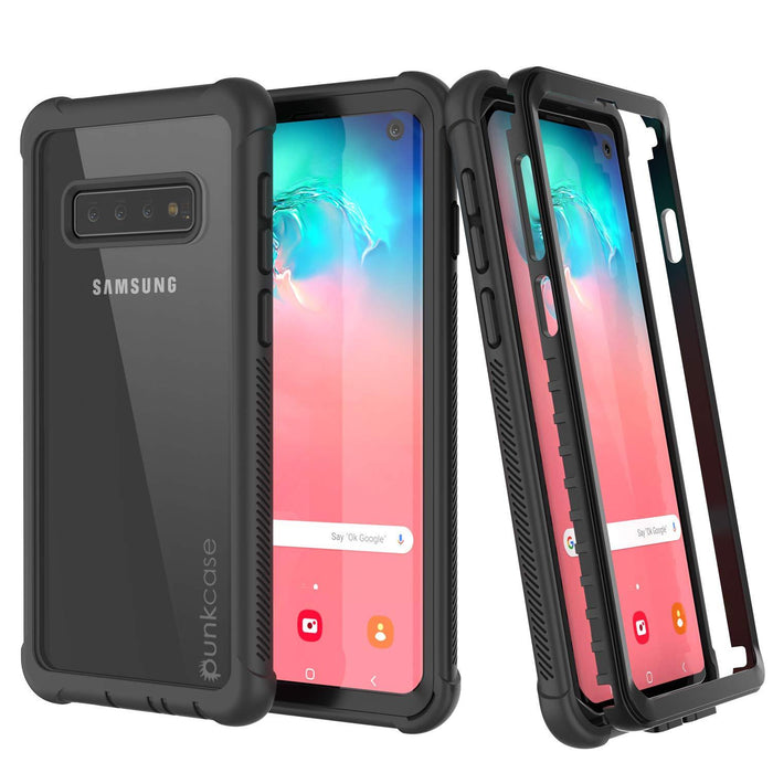 PunkCase Galaxy S10 Case, [Spartan Series] Clear Rugged Heavy Duty Cover W/Built in Screen Protector [Black] (Color in image: Black)