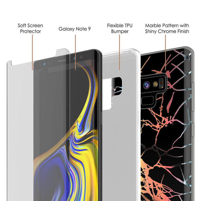 Galaxy Note 9 Full Body W/ Screen Protector Marble Case (Black Mirage) (Color in image: Blanco Marmo)