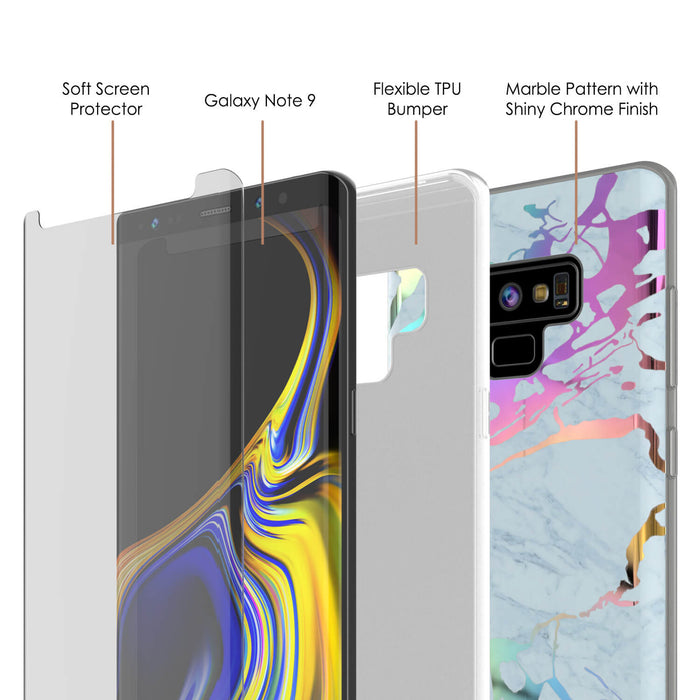 Galaxy Note 9 Full Body W/ Screen Protector Marble Case (Blue Marmo) (Color in image: Teal Onyx)