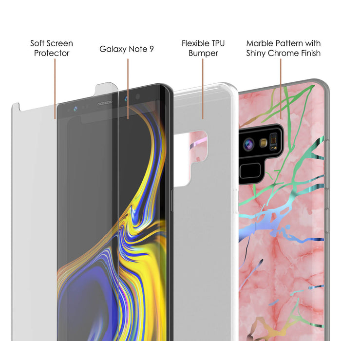Galaxy Note 9 Full Body W/ Screen Protector Marble Case (Rose Mirage) (Color in image: Teal Onyx)
