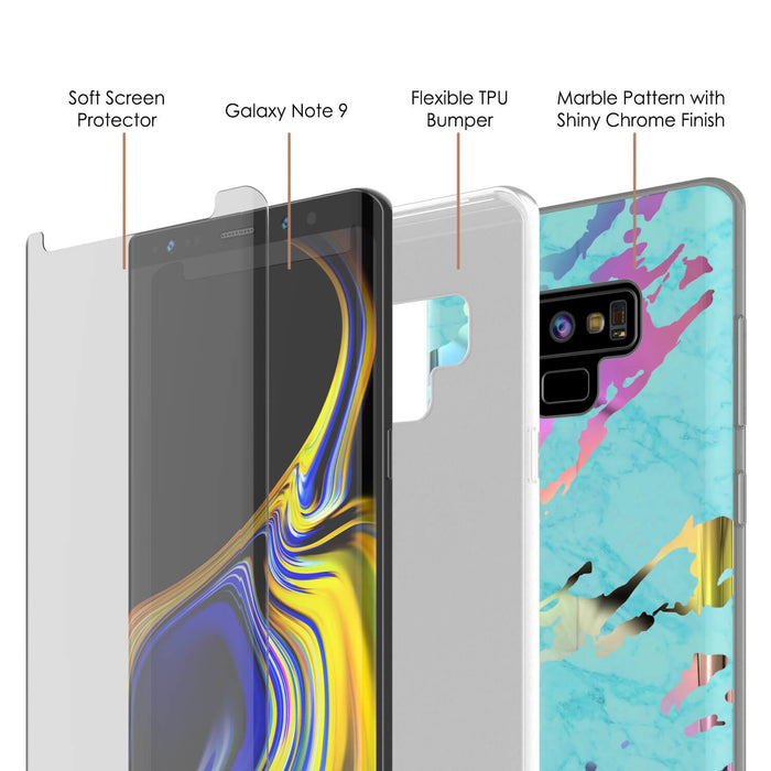Galaxy Note 9 Full Body W/ Screen Protector Marble Case [Teal Onyx] (Color in image: Black Mirage)
