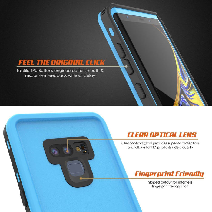 PunkCase Galaxy Note 9 Waterproof Case, [KickStud Series] Armor Cover [Light-Blue] (Color in image: Black)