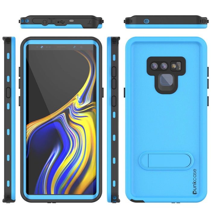 PunkCase Galaxy Note 9 Waterproof Case, [KickStud Series] Armor Cover [Light-Blue] (Color in image: Red)