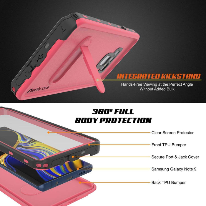 PunkCase Galaxy Note 9 Waterproof Case, [KickStud Series] Armor Cover [Pink] (Color in image: White)