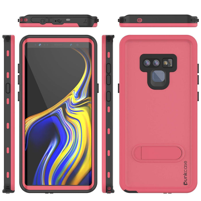 PunkCase Galaxy Note 9 Waterproof Case, [KickStud Series] Armor Cover [Pink] (Color in image: Red)