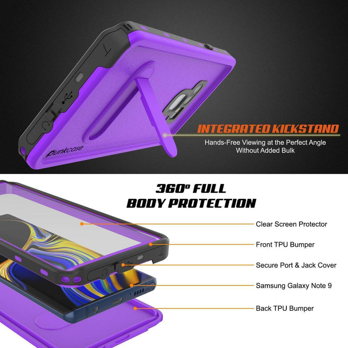 PunkCase Galaxy Note 9 Waterproof Case, [KickStud Series] Armor Cover [Purple] (Color in image: Light Blue)
