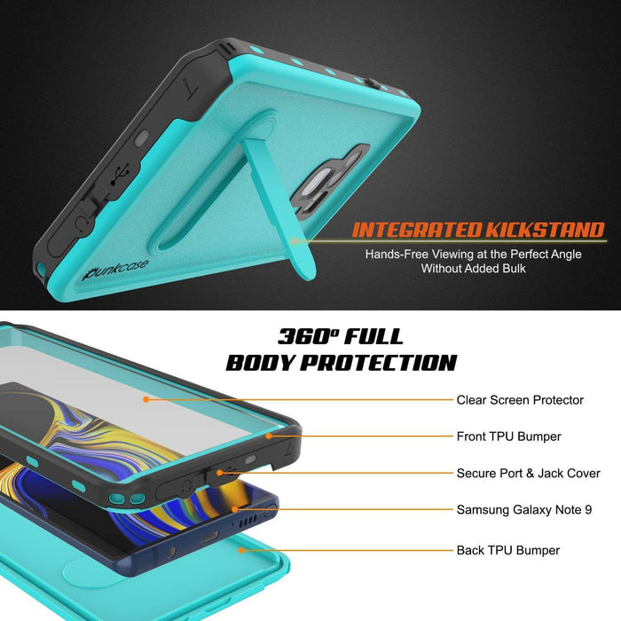 PunkCase Galaxy Note 9 Waterproof Case, [KickStud Series] Armor Cover [Teal] (Color in image: Pink)