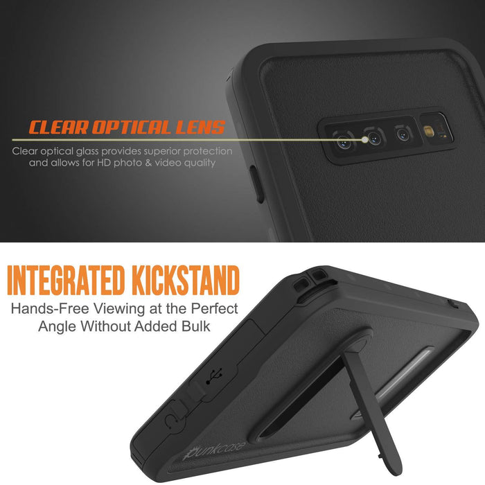 Galaxy S10+ Plus Waterproof Case, Punkcase [KickStud Series] Armor Cover [Black] (Color in image: Teal)