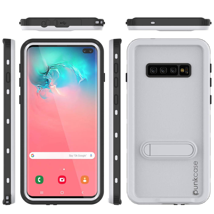 Galaxy S10+ Plus Waterproof Case, Punkcase [KickStud Series] Armor Cover [White] (Color in image: Light Green)