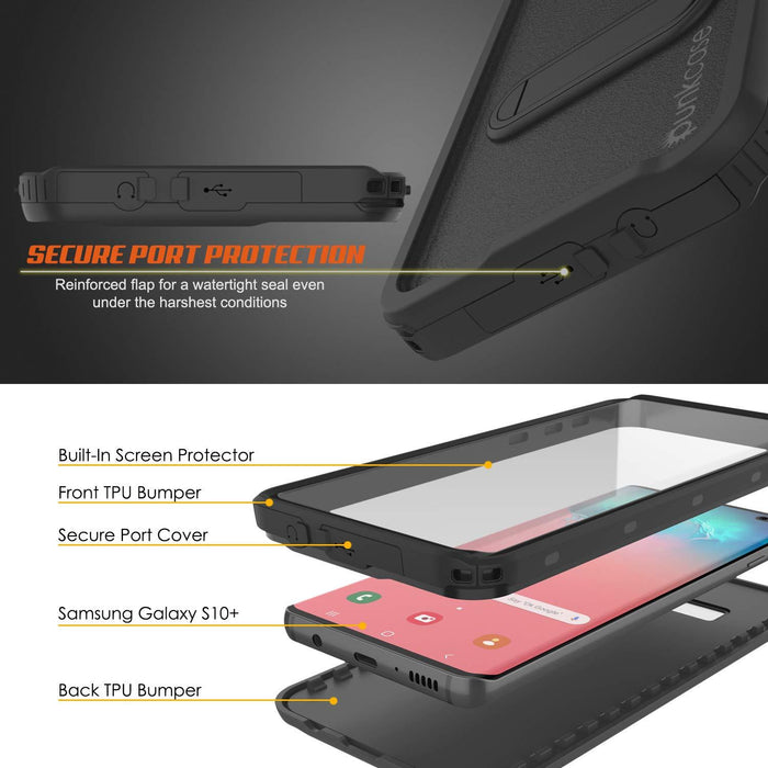 Galaxy S10+ Plus Waterproof Case, Punkcase [KickStud Series] Armor Cover [Black] (Color in image: Pink)