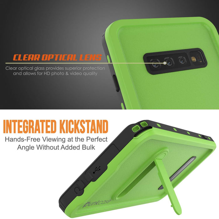 Galaxy S10+ Plus Waterproof Case, Punkcase [KickStud Series] Armor Cover [Light Green] (Color in image: Pink)