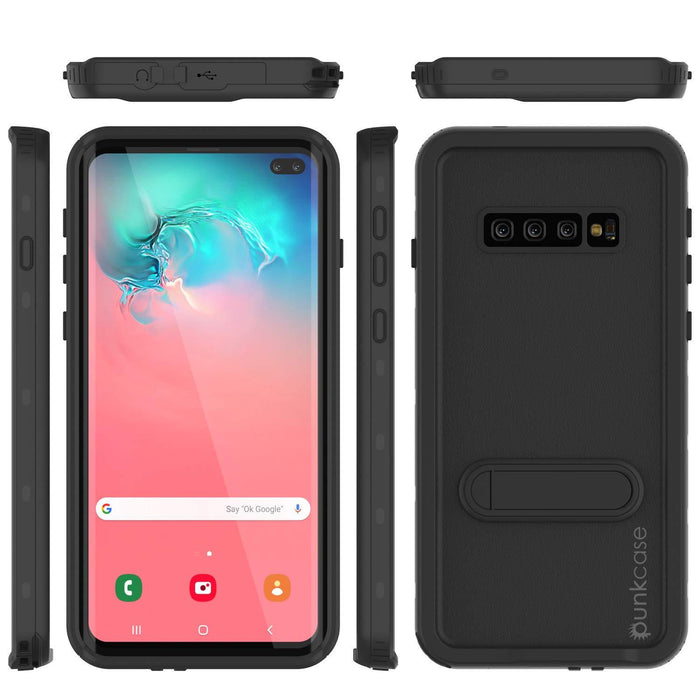 Galaxy S10+ Plus Waterproof Case, Punkcase [KickStud Series] Armor Cover [Black] (Color in image: Red)