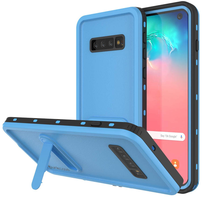 Galaxy S10 Waterproof Case, Punkcase [KickStud Series] Armor Cover [Light Blue] (Color in image: Light Blue)