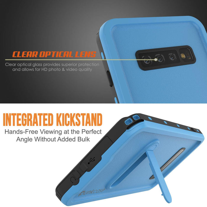Galaxy S10 Waterproof Case, Punkcase [KickStud Series] Armor Cover [Light Blue] (Color in image: White)