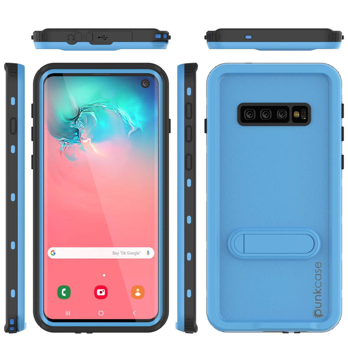 Galaxy S10 Waterproof Case, Punkcase [KickStud Series] Armor Cover [Light Blue] (Color in image: Red)