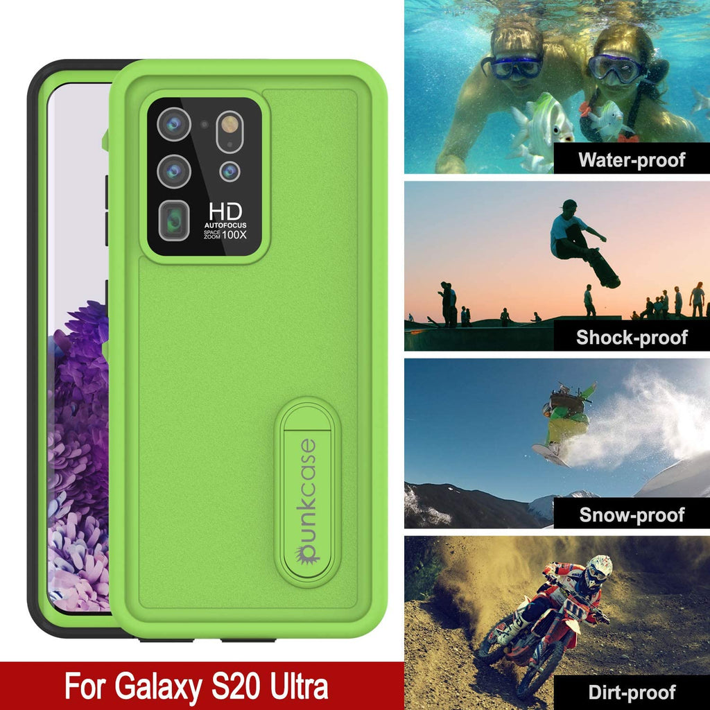 Galaxy S20 Ultra Waterproof Case, Punkcase [KickStud Series] Armor Cover [Light Green] (Color in image: Black)