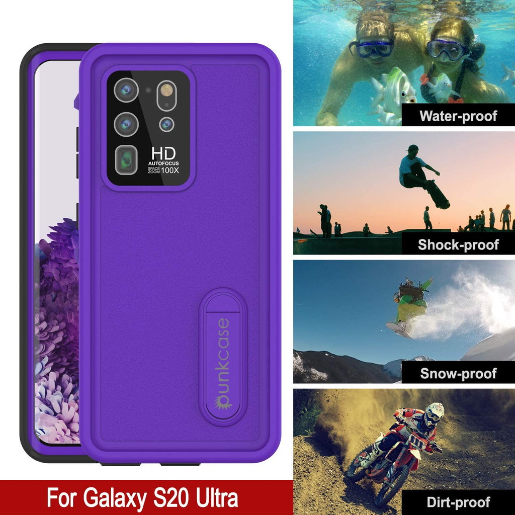Galaxy S20 Ultra Waterproof Case, Punkcase [KickStud Series] Armor Cover [Purple] (Color in image: White)