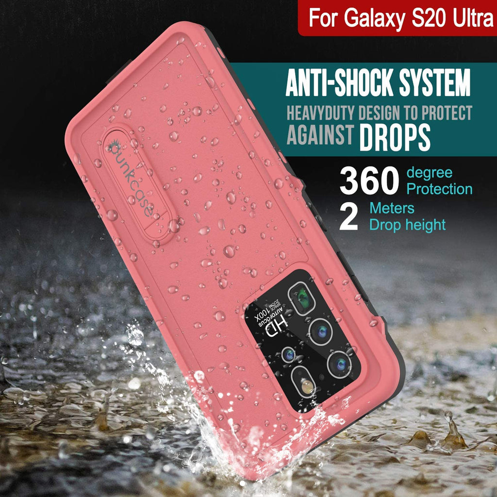 Galaxy S20 Ultra Waterproof Case, Punkcase [KickStud Series] Armor Cover [Pink] (Color in image: Black)