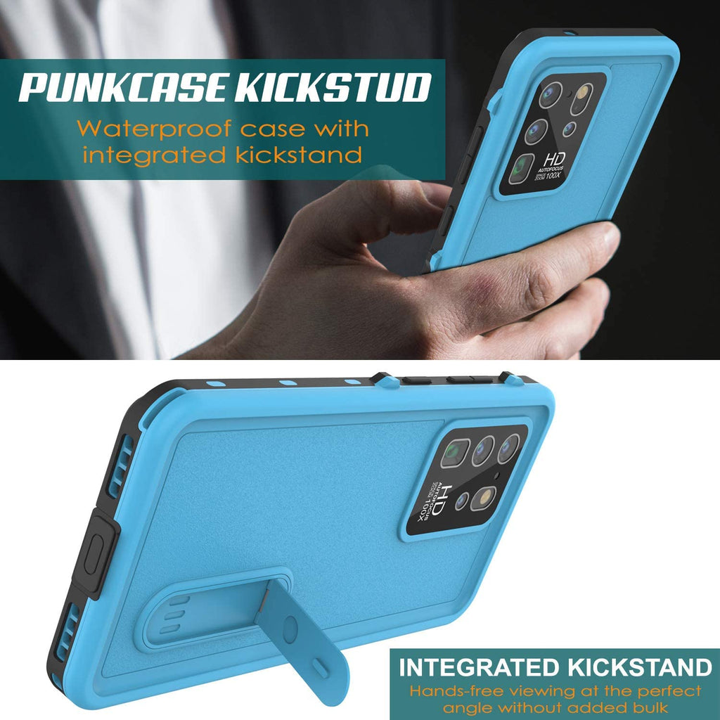 Galaxy S20 Ultra Waterproof Case, Punkcase [KickStud Series] Armor Cover [Light Blue] (Color in image: Black)