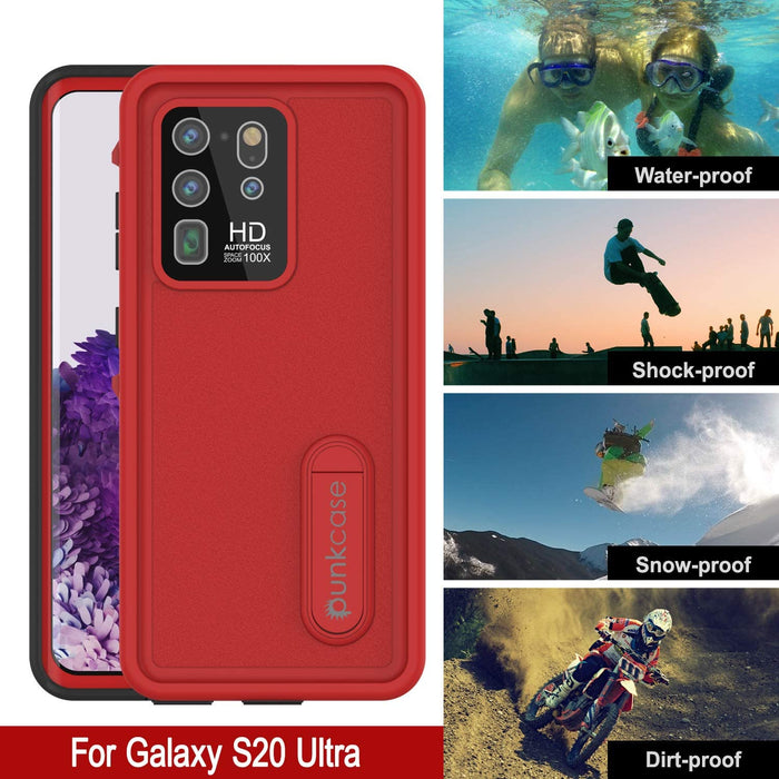 Galaxy S20 Ultra Waterproof Case, Punkcase [KickStud Series] Armor Cover [Red] (Color in image: Black)