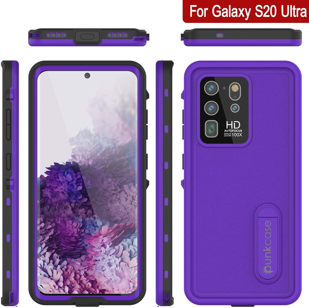 Galaxy S20 Ultra Waterproof Case, Punkcase [KickStud Series] Armor Cover [Purple] (Color in image: Black)