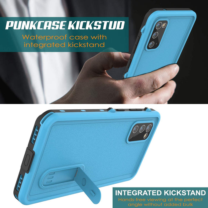 Galaxy S20 Waterproof Case, Punkcase [KickStud Series] Armor Cover [Light Blue] (Color in image: Black)