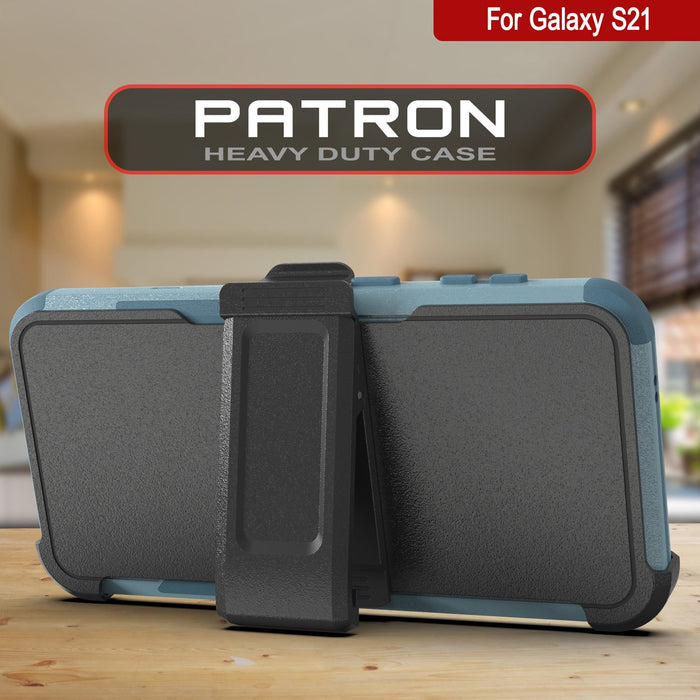 Punkcase for Galaxy S21 5G Belt Clip Multilayer Holster Case [Patron Series] [Mint] (Color in image: Navy)