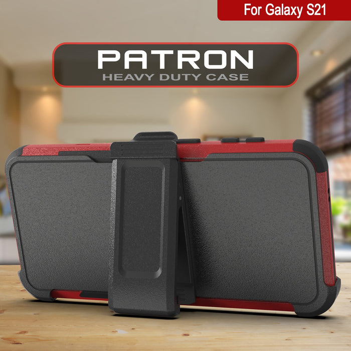 Punkcase for Galaxy S21 5G Belt Clip Multilayer Holster Case [Patron Series] [Red-Black] (Color in image: Mint-Pink)