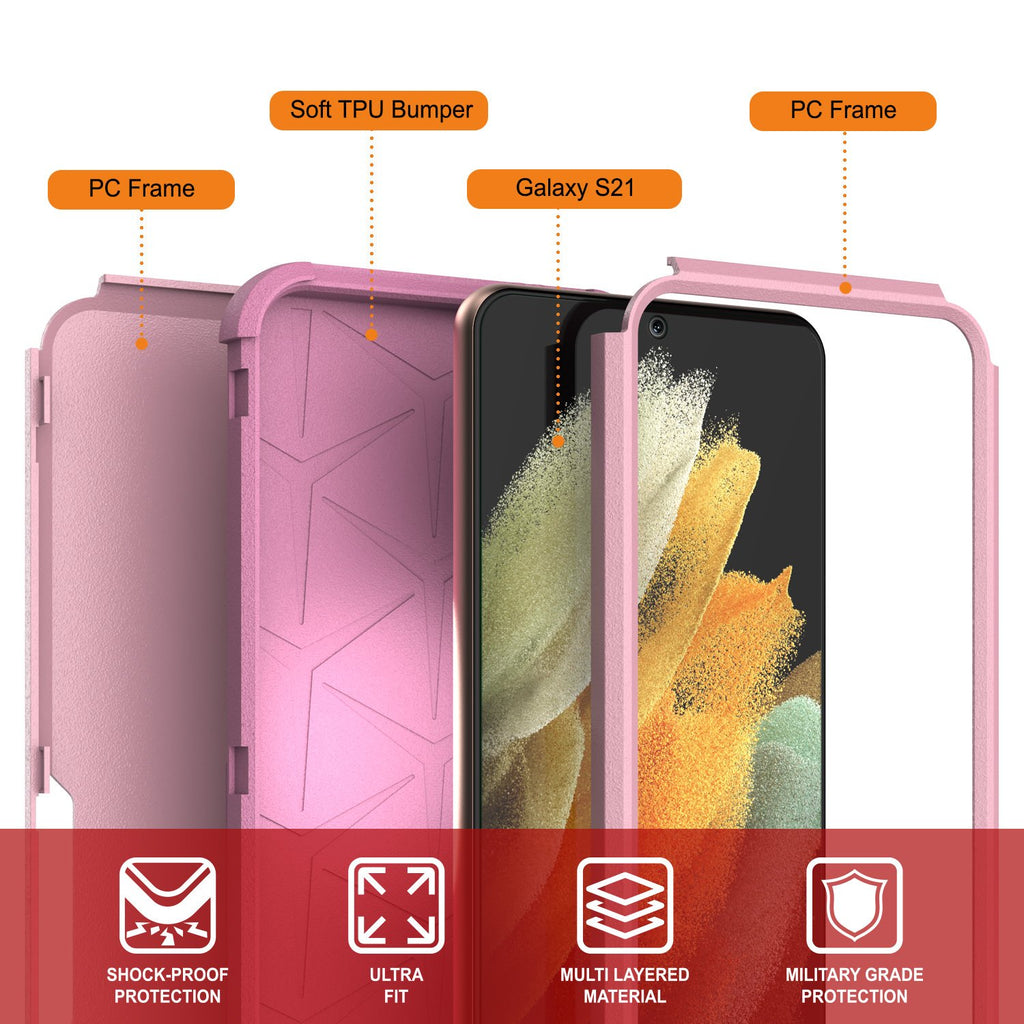 Punkcase for Galaxy S21 5G Belt Clip Multilayer Holster Case [Patron Series] [Pink] (Color in image: Mint-Pink)