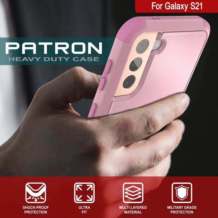 Punkcase for Galaxy S21 5G Belt Clip Multilayer Holster Case [Patron Series] [Pink] (Color in image: Red-Black)