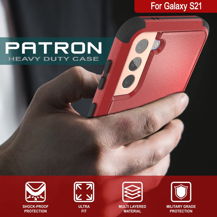 Punkcase for Galaxy S21 5G Belt Clip Multilayer Holster Case [Patron Series] [Red-Black] (Color in image: Black)