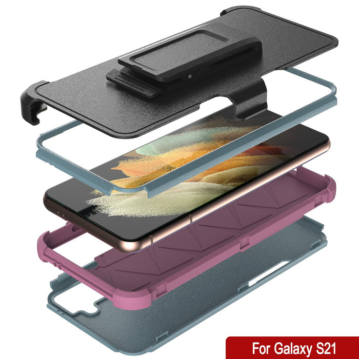 Punkcase for Galaxy S21 5G Belt Clip Multilayer Holster Case [Patron Series] [Mint-Pink] 